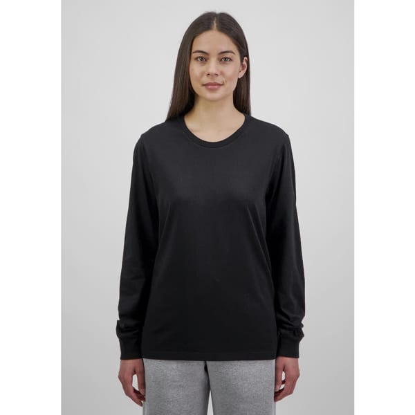A long sleeve tee in black, featuring a simple design and a logo on the front.