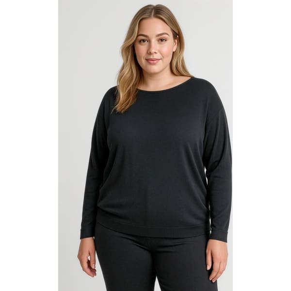 A black batwing sweater top designed for women, featuring long sleeves and a relaxed fit.