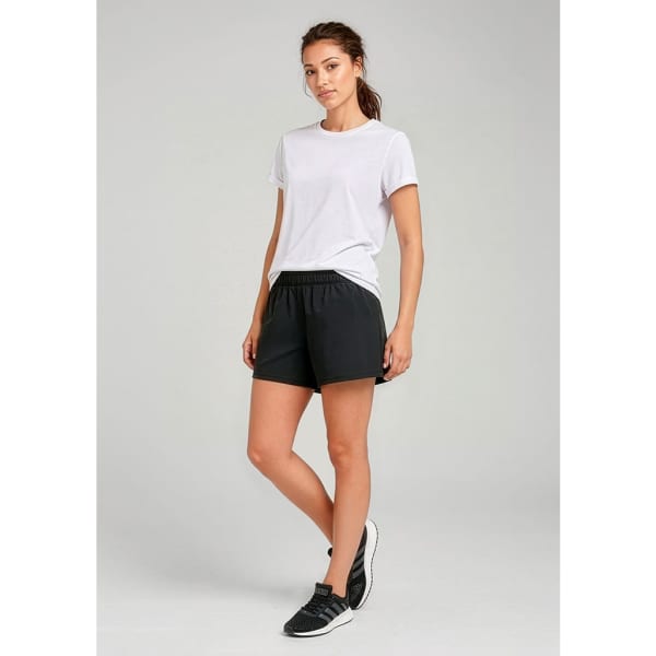 Womens Tactic Short in black, paired with a plain white tee, featuring an elastic waistband and a sporty design.