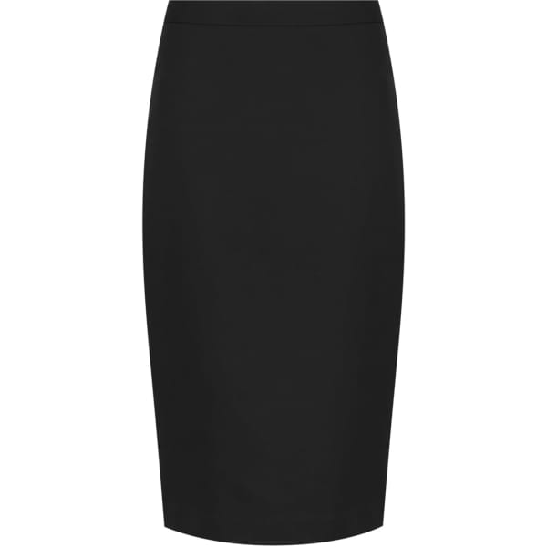 A black longline pencil skirt with a smooth finish and no visible logos or branding.