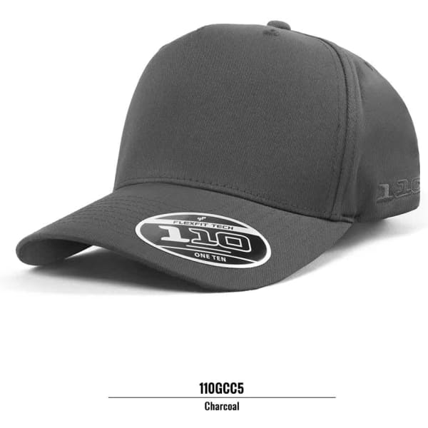 Charcoal cap with a curved brim and a logo, designed as part of the A FRAME FLEXFIT 110 headwear range.