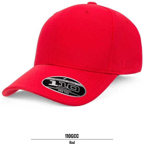 A red cap with a curved brim and a logo on the front. The design features a smooth fabric finish.