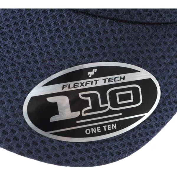 A blue cap with a textured fabric and a logo on the side, featuring the name "FLEXFIT 110."