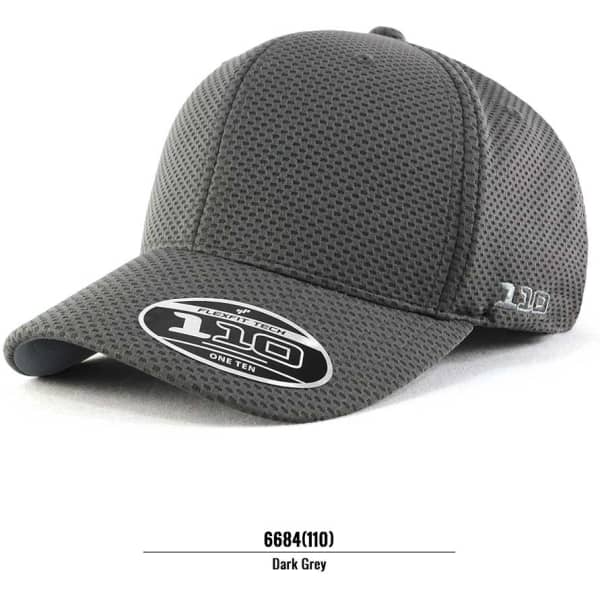 A dark grey cap with a textured design and a branding logo on the side.