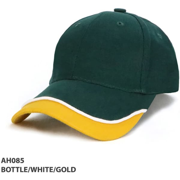 A green cap with a yellow and white peak, featuring a logo on the front.