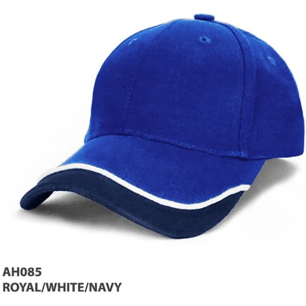 A royal blue cap with white and navy accents, featuring a logo on the front.
