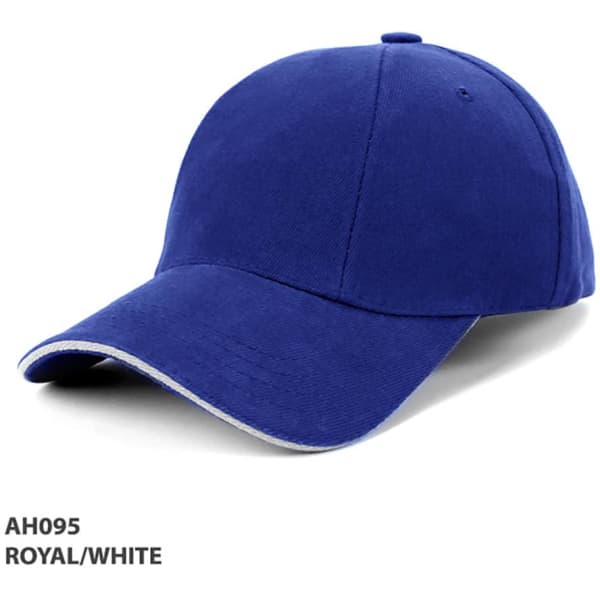A royal blue cap with a white trim and an embroidered logo.