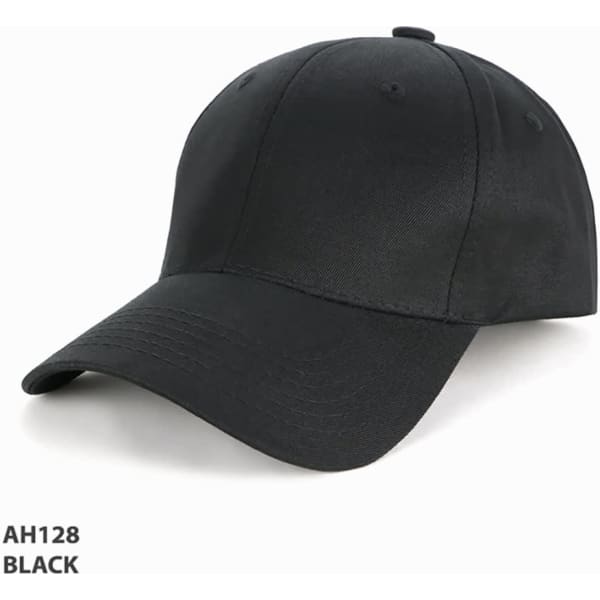 A black organic cotton cap with a curved peak and an adjustable strap. It features a logo on the side.