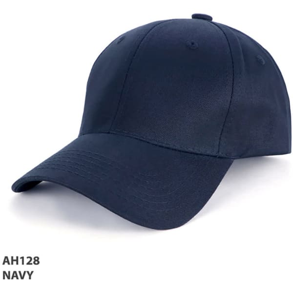 A navy organic cotton cap with a curved brim and six-panel design. It features a logo on the front.