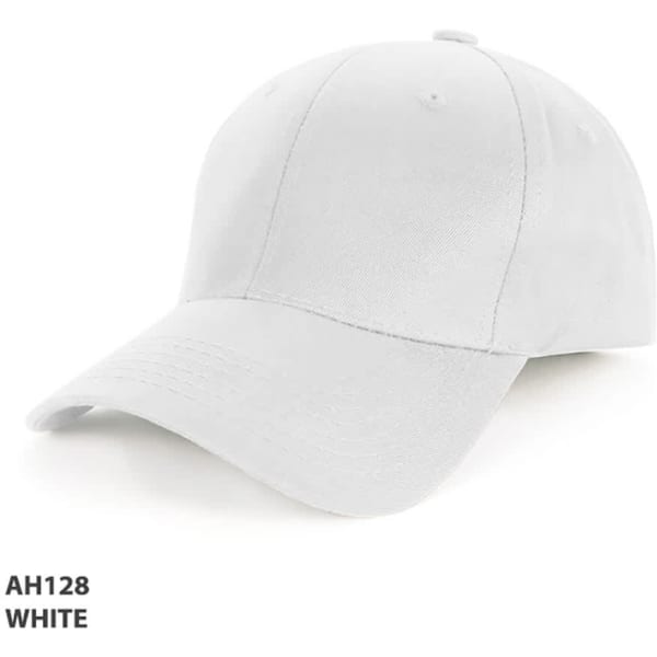 A white organic cotton cap with a curved brim, featuring a logo on the front.
