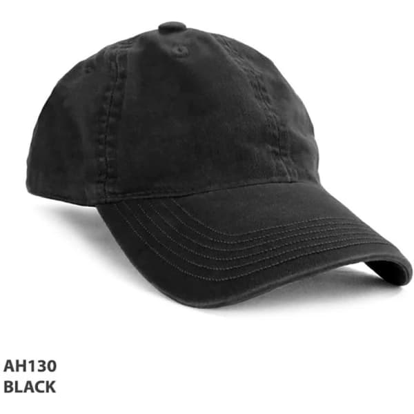 A black enzyme washed cap with a curved brim, featuring a logo on the front.