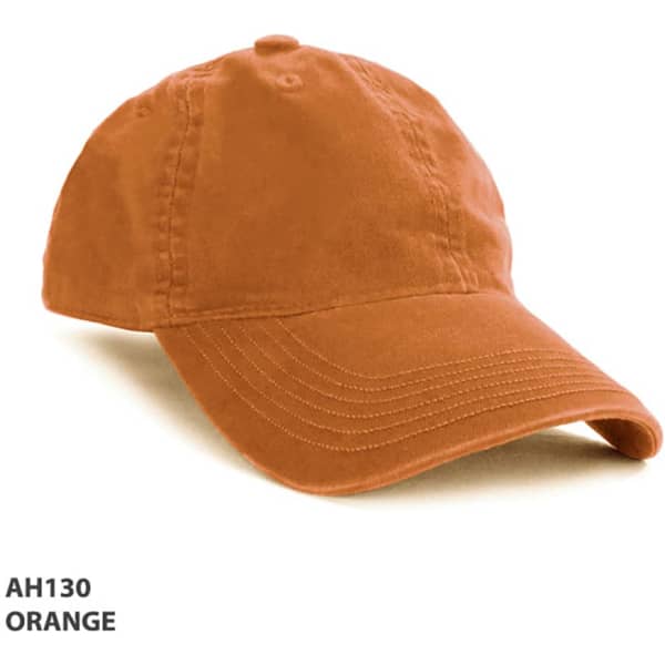 An orange enzyme washed cap featuring a curved brim. It has a logo on the side.