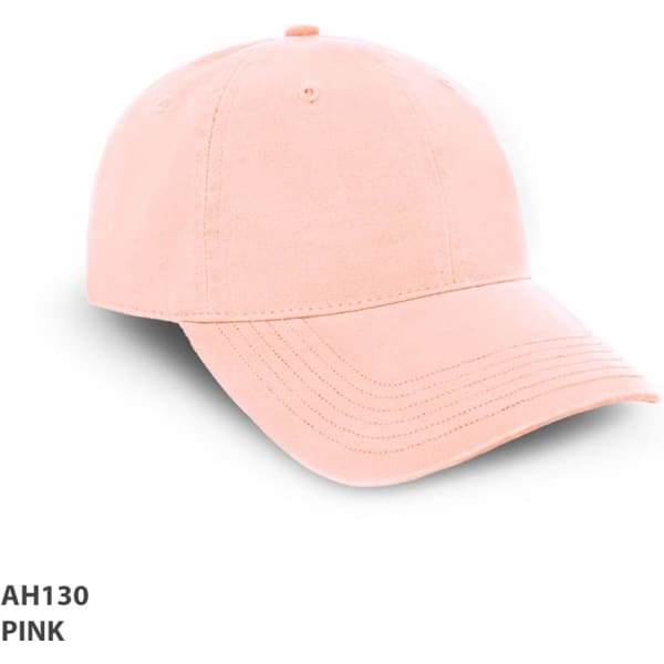 A pink enzyme washed cap featuring a curved brim and a fitted design, with a logo on the front.