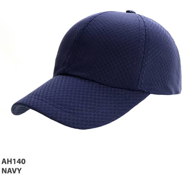 A navy Polymesh Cap with a structured design and a logo on the side.