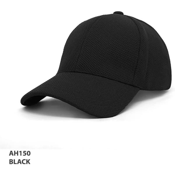 A black mesh design cap featuring a curved brim and a seamless texture. It includes an unbranded logo.