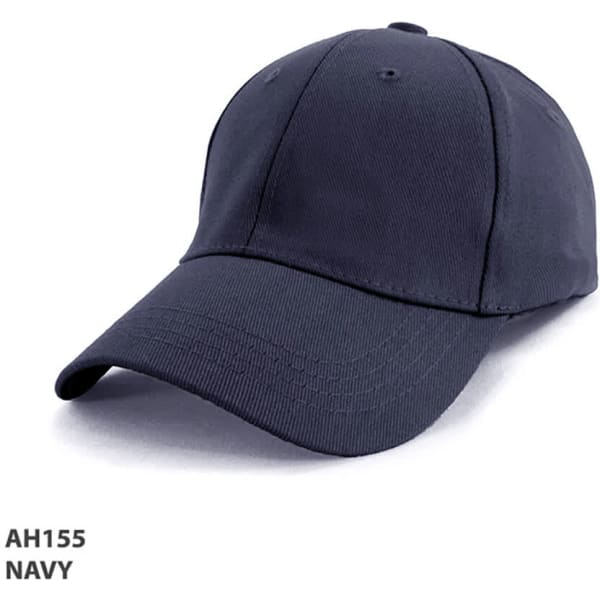 A navy cotton spandex cap with a structured profile and a logo on the front.
