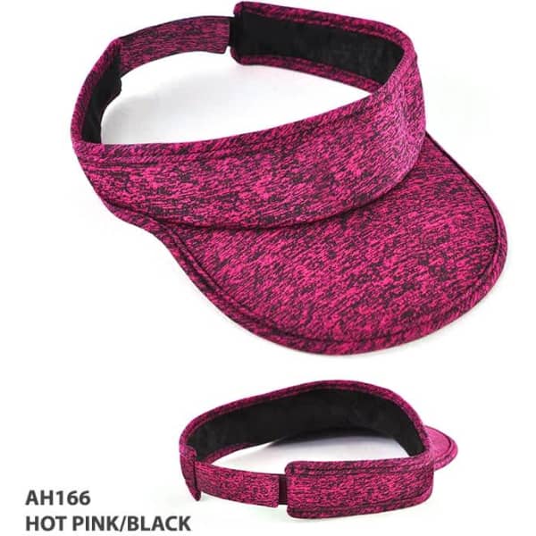 A hot pink and black visor with a textured design, featuring an adjustable strap and a visible logo.