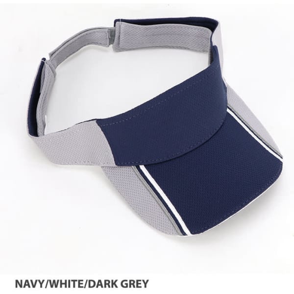 A navy, white, and dark grey Mesh Knit Visor with a structured brim and a branding logo.