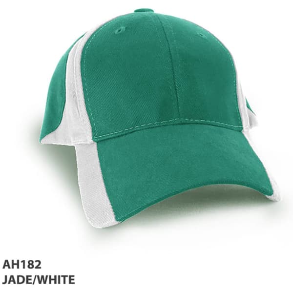 A jade and white cap featuring a logo, designed for headwear.