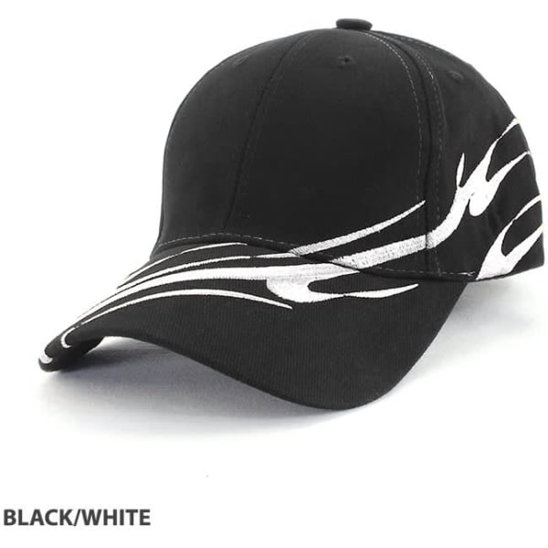 A black cap with a white wave design and a curved brim. Features branding on the side.