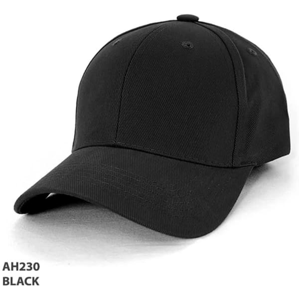 A black heavy brushed cotton cap featuring a curved brim and a logo on the front.