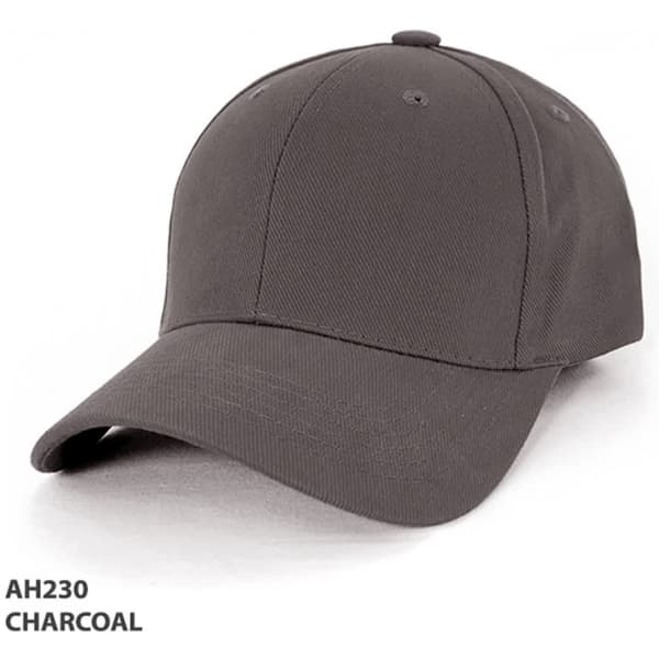 A charcoal heavy brushed cotton cap with a structured design and a logo on the front.