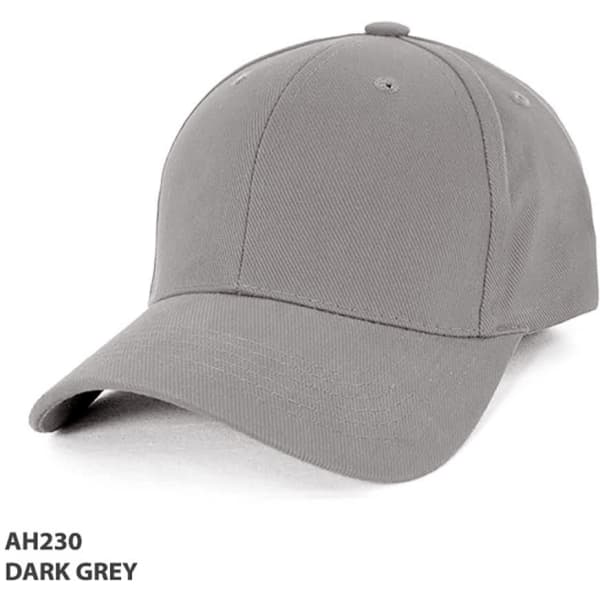 A dark grey heavy brushed cotton cap with a curved brim and a logo on the front.