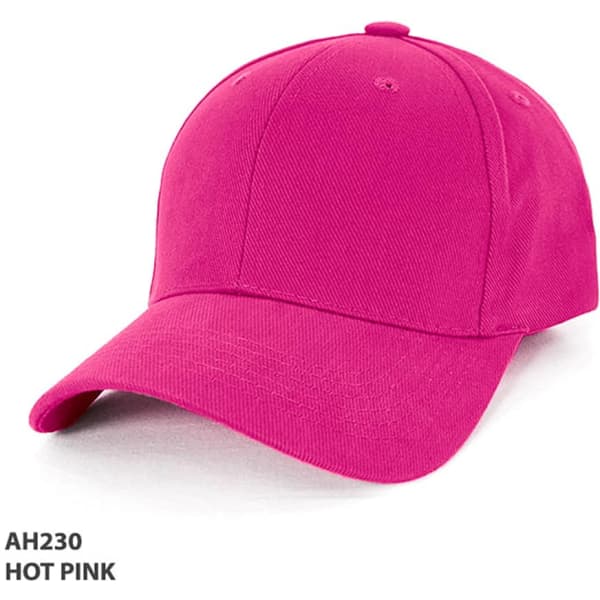 A hot pink heavy brushed cotton cap with a curved brim and a logo on the front.