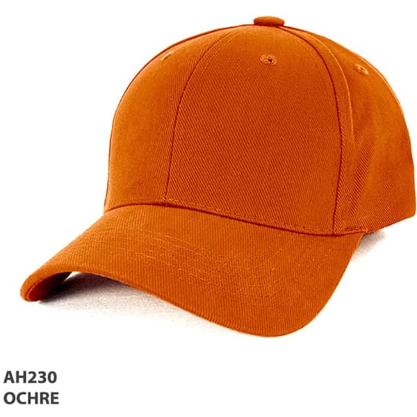 An ochre heavy brushed cotton cap with a curved brim and a logo.