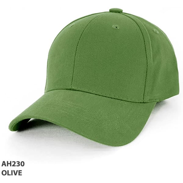 A heavy brushed cotton cap in olive green with a curved visor and a logo.