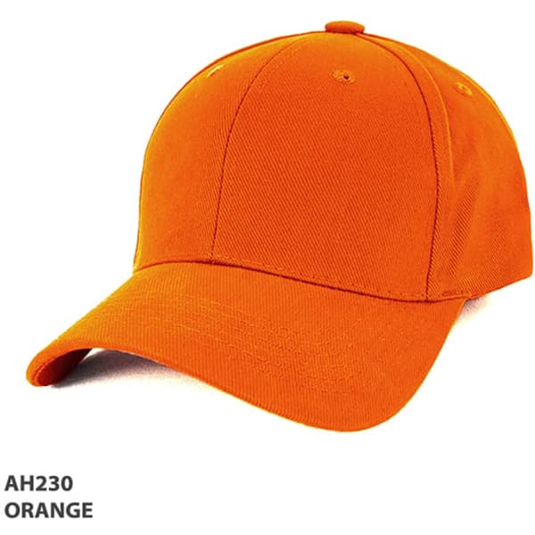 An orange heavy brushed cotton cap with a curved brim and a subtle logo. Ideal for casual wear.