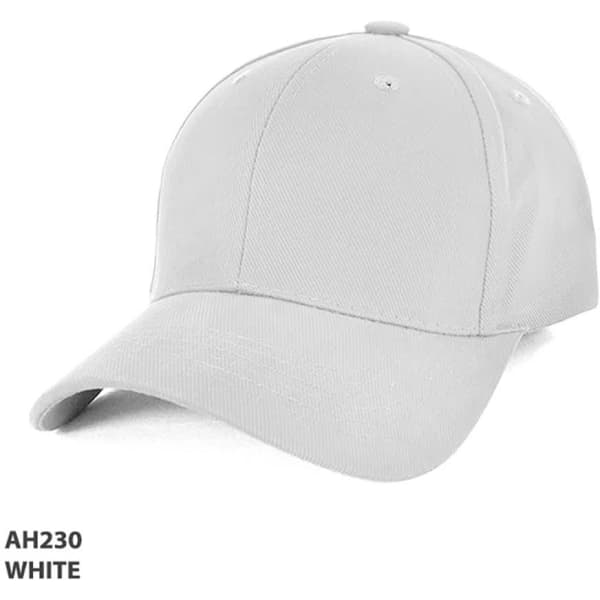 A heavy brushed cotton cap in white, featuring a curved peak and a logo on the front.