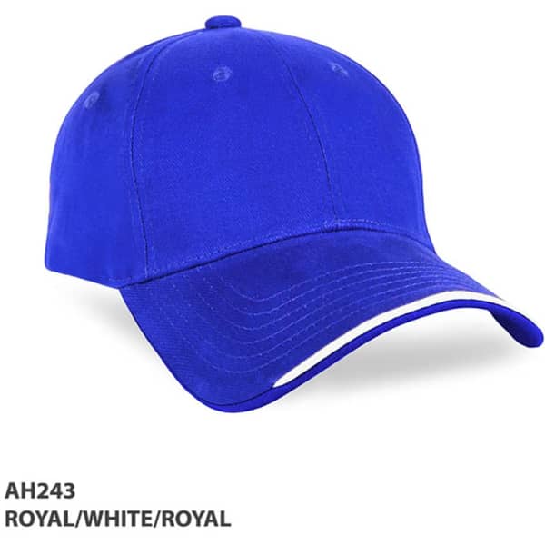 A royal blue cap with a curved brim and a logo on the front. It features white accents.