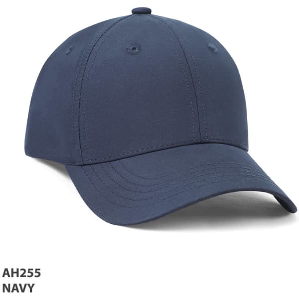 A navy cap with a classic design featuring a curved brim and a logo.