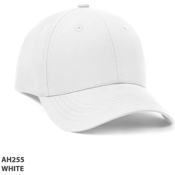A white premium Rpet cap with a curved brim and an embedded logo.