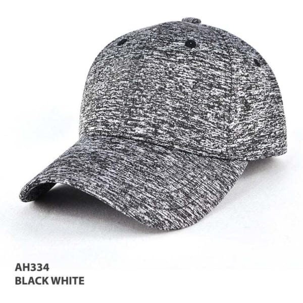 A black and white patterned cap with a curved brim and a logo on the front.