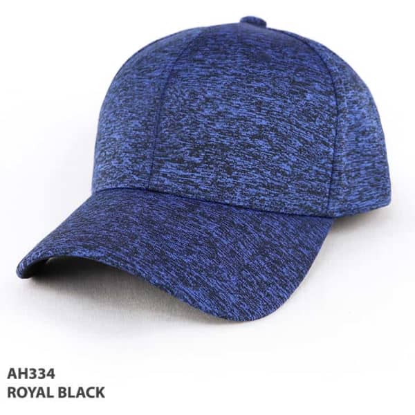A royal black cap with a textured, dark blue pattern and a curved brim. It features a logo on the front.