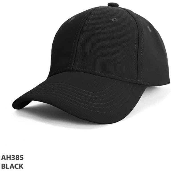 A black mesh cap with a curved brim and a fitted design, featuring a logo on the front.