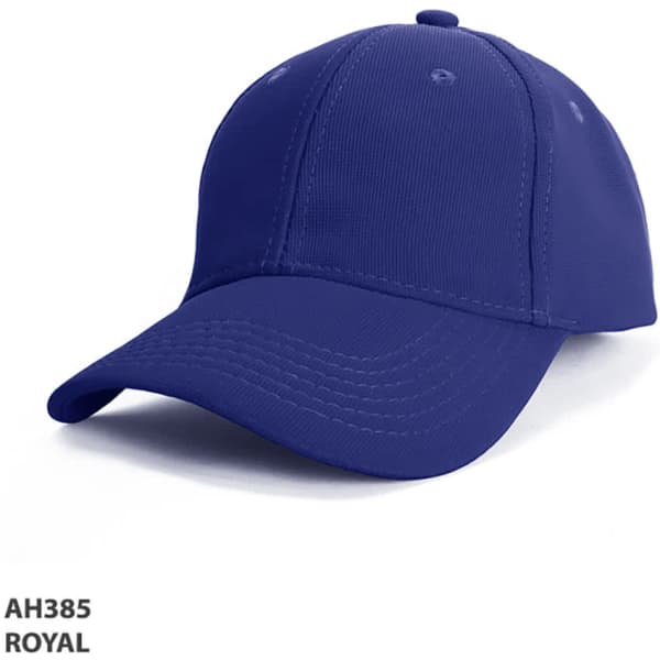 A royal blue cap with a structured design, featuring a logo on the front.