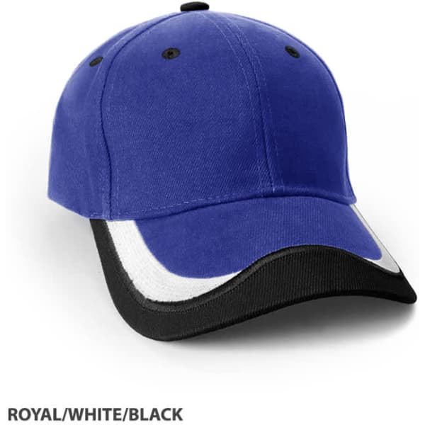 A royal blue cap with a black peak and white accents. It has a logo on the front.