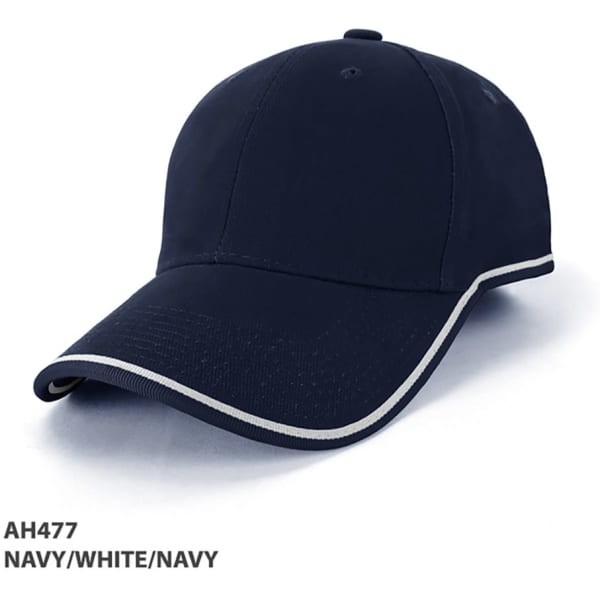 A navy cap with white accents and a logo, featuring a curved brim and classic design.