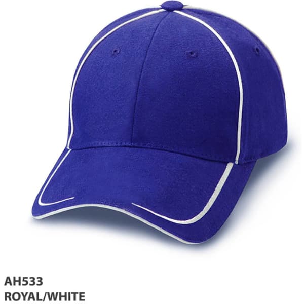 A royal blue cap with white accents and a logo, designed for headwear.
