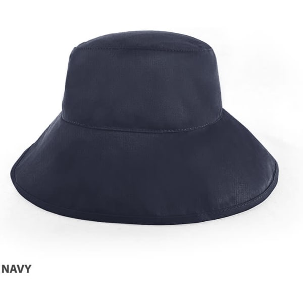 A navy brim hat with a wide brim, featuring a simple design and a logo on it.