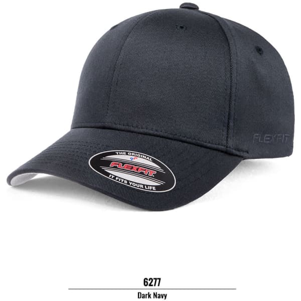 A dark navy cap featuring a curved brim and an adjustable design, complete with a logo on the front.
