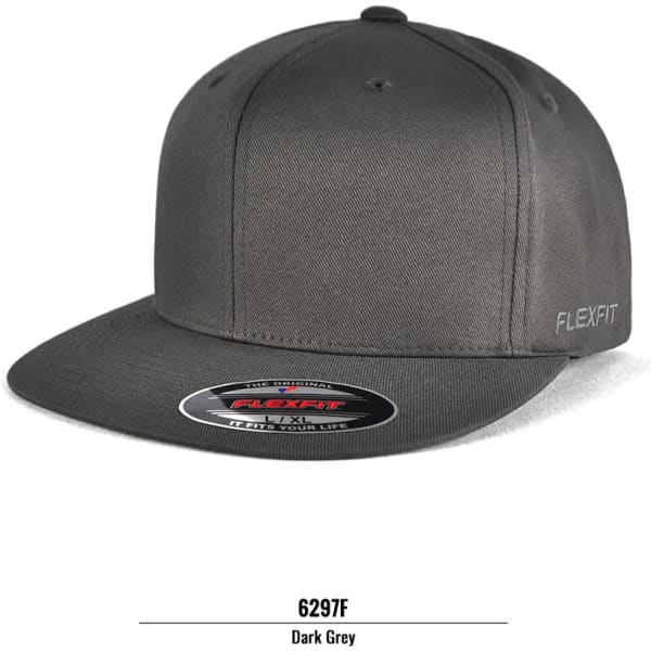 A dark grey cap featuring a solid design and a logo on the side.