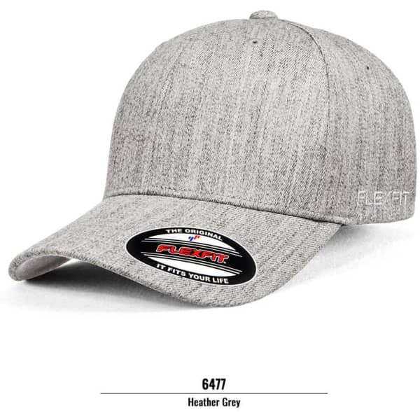 A grey cap with a textured finish and a logo, designed for headwear use.