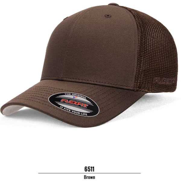 A brown trucker cap with a mesh back and a logo on the front. The cap has a structured design and a curved brim.