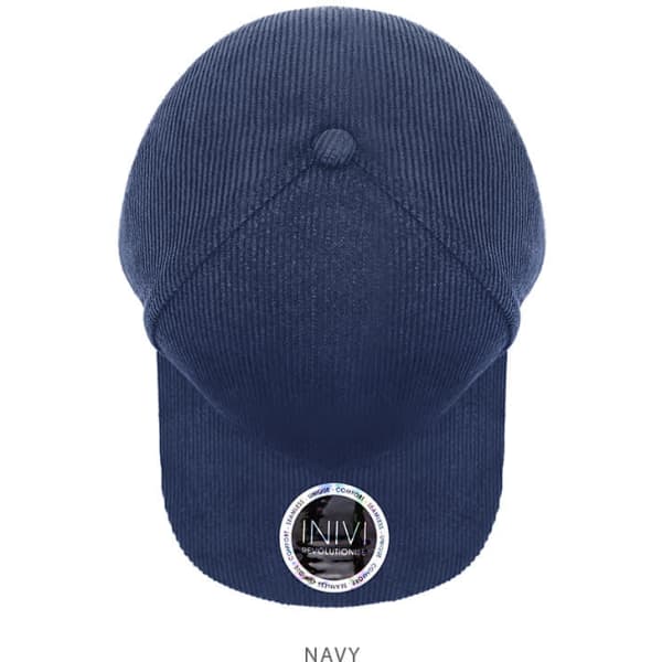 A navy cap featuring a structured design and a circular logo on the front. Made from 100% cotton cord.
