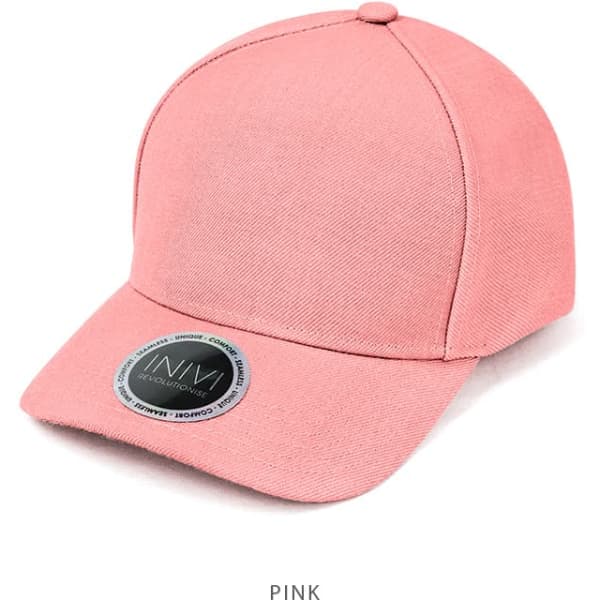A pink cap with a cool dry mesh knit lining and a logo on the front.
