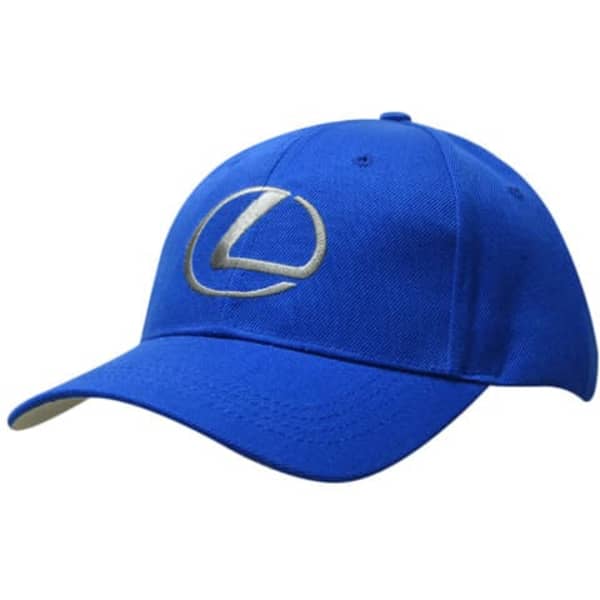 A blue cap with a contrasting peak and a logo on the front.